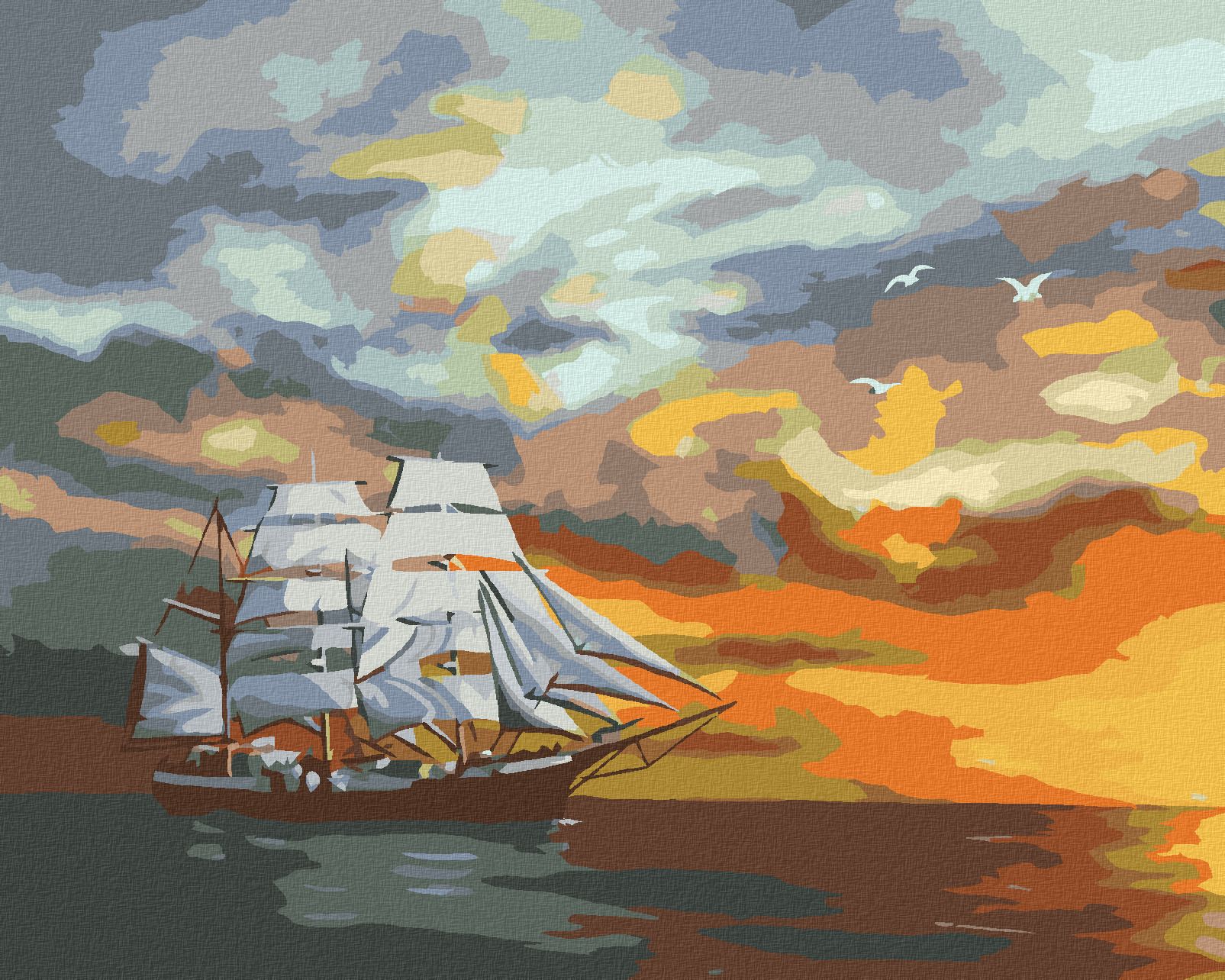 zuty Malování podle čísel - VELKÁ PLACHETNICE PO SOUMRAKU (D. RUSTY RUST) - Rozměr: 40x50 cm, Rámování: Varianta: bez rámu a bez vypnutí plátna - obrázek 1