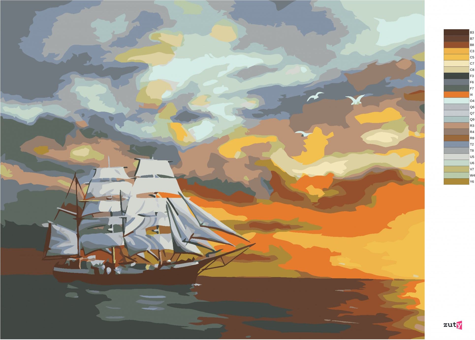 zuty Malování podle čísel - VELKÁ PLACHETNICE PO SOUMRAKU (D. RUSTY RUST) - Rozměr: 40x50 cm, Rámování: Varianta: bez rámu a bez vypnutí plátna - obrázek 4