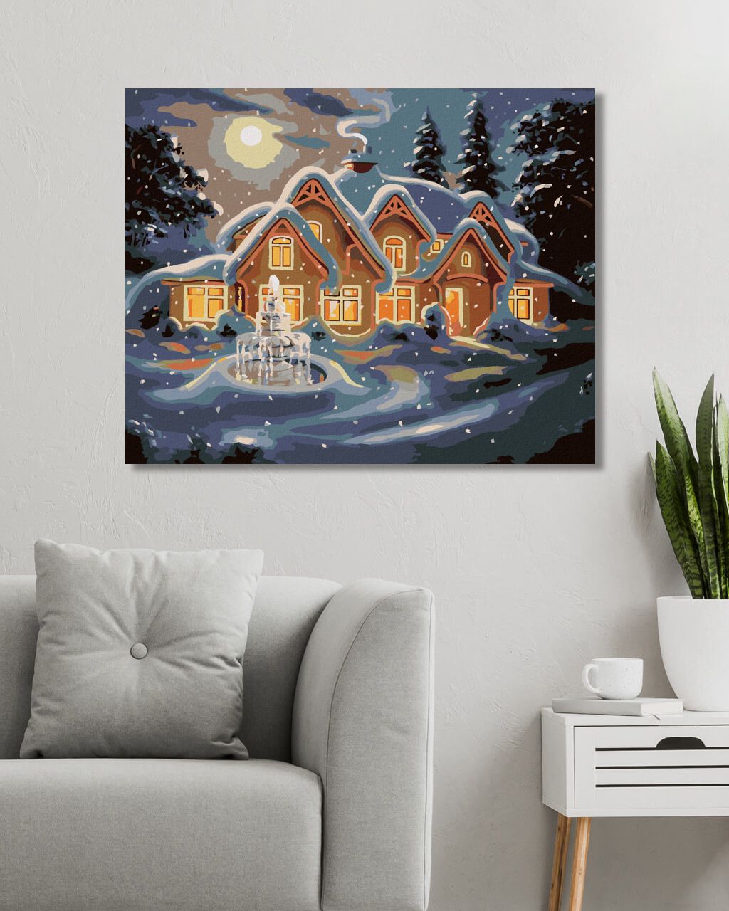 zuty Malování podle čísel - ZASNĚŽENÝ DŮM V NOCI (D. RUSTY RUST) - Rozměr: 40x50 cm, Rámování: Varianta: bez rámu a bez vypnutí plátna - obrázek 6