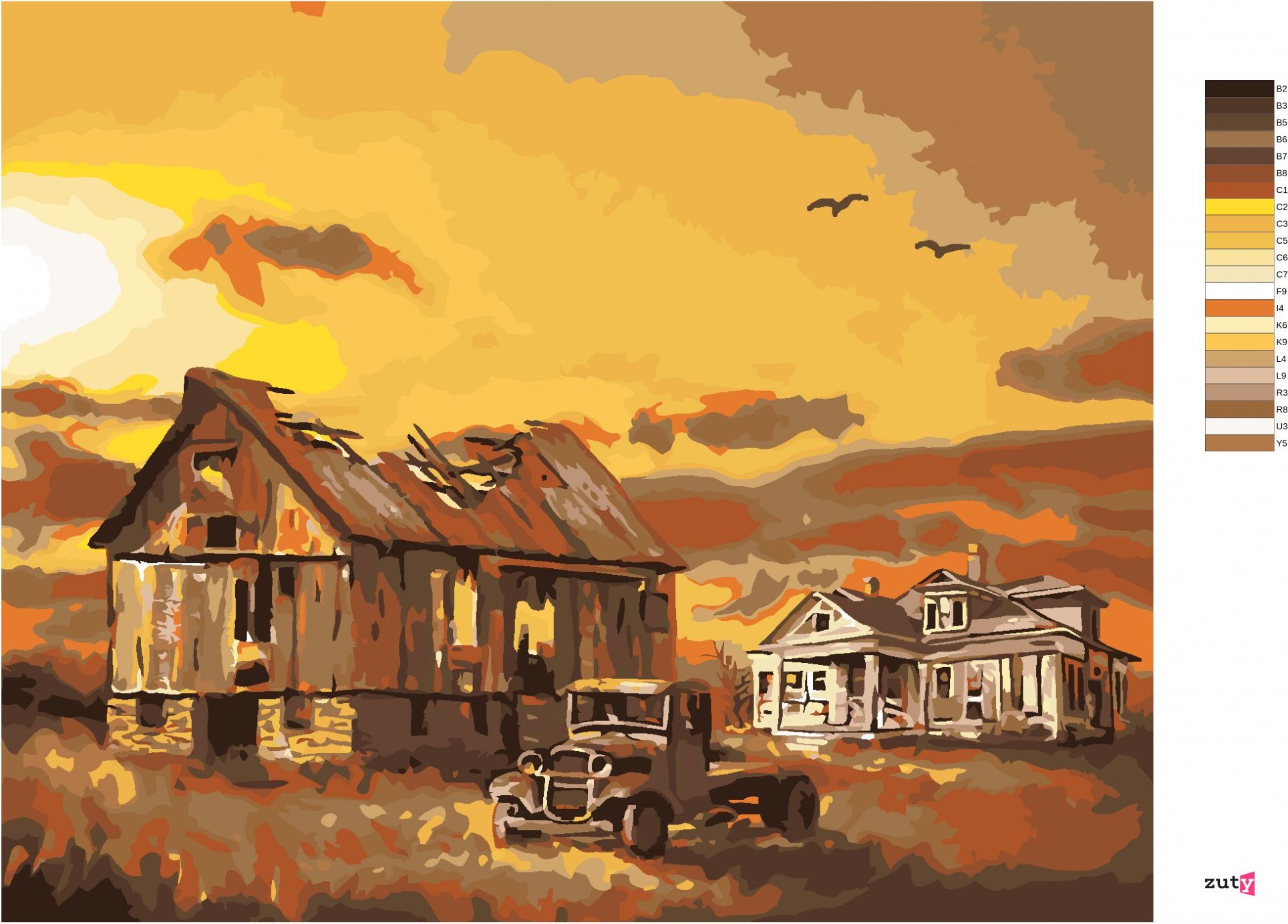 zuty Malování podle čísel - STODOLA S ROZPADLOU STŘECHOU (D. RUSTY RUST) - Rozměr: 40x50 cm, Rámování: Varianta: vypnuté plátno na rám - obrázek 4