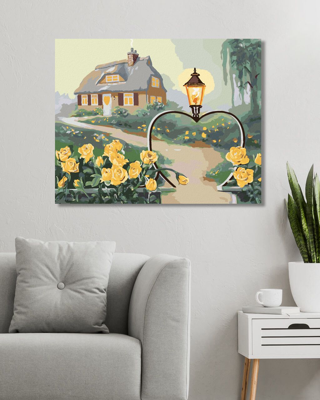 zuty Malování podle čísel - ŽLUTÉ RŮŽE, BRANKA VE TVARU SRDCE S LAMPOU A DŮM (D. RUSTY RUST) - Rozměr: 40x50 cm, Rámování: Varianta: bez rámu a bez vypnutí plátna - obrázek 4