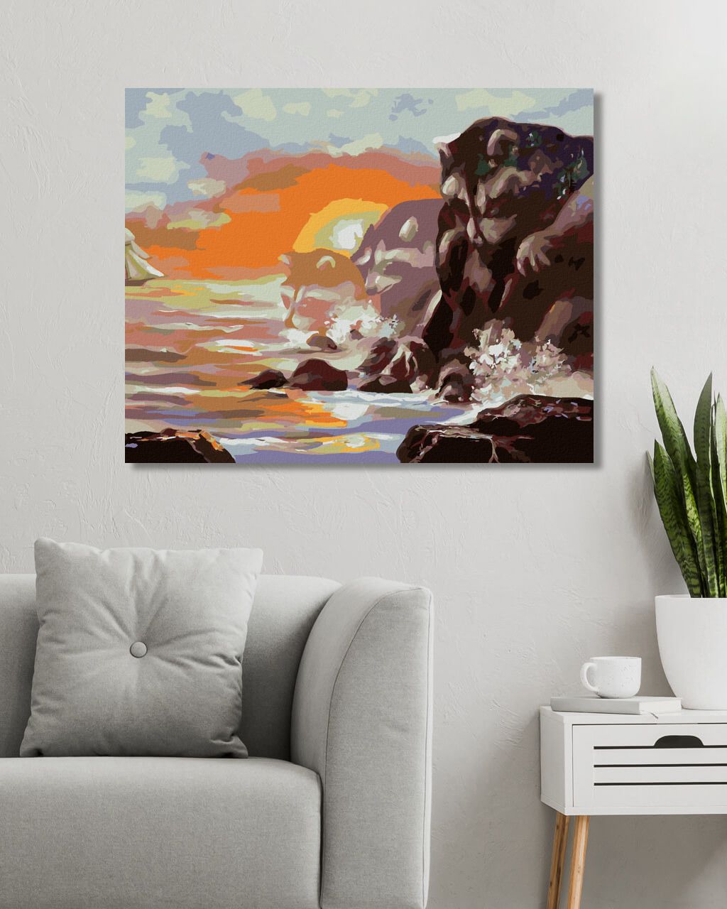 zuty Malování podle čísel - PLACHETNICE, MÝVAL, SKÁLY, MOŘE A ZÁPAD SLUNCE (D. RUSTY RUST) - Rozměr: 40x50 cm, Rámování: Varianta: vypnuté plátno na rám - obrázek 8
