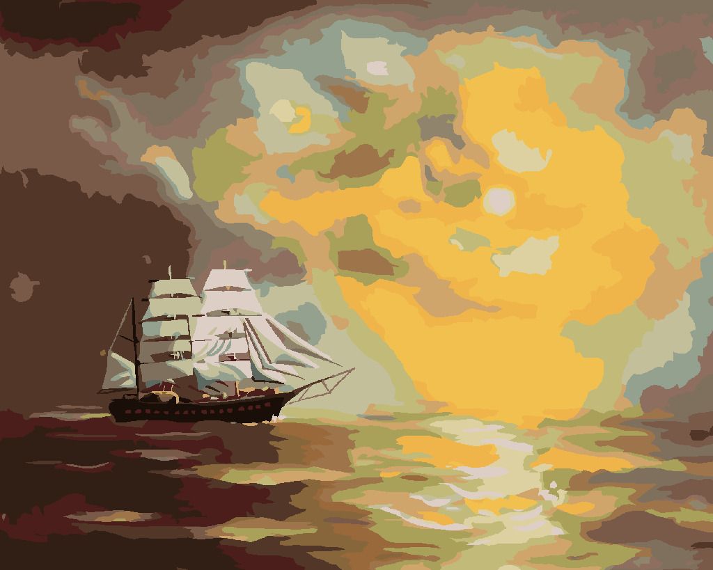 zuty Malování podle čísel - PLACHETNICE A SLUNCE V MRACÍCH (D. RUSTY RUST) - Rozměr: 40x50 cm, Rámování: Varianta: vypnuté plátno na rám - obrázek 4