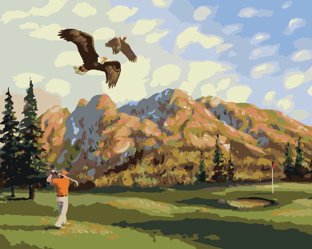 zuty Malování podle čísel - GOLFISTA A OREL (D. RUSTY RUST) - Rozměr: 40x50 cm, Rámování: Varianta: bez rámu a bez vypnutí plátna - obrázek 3