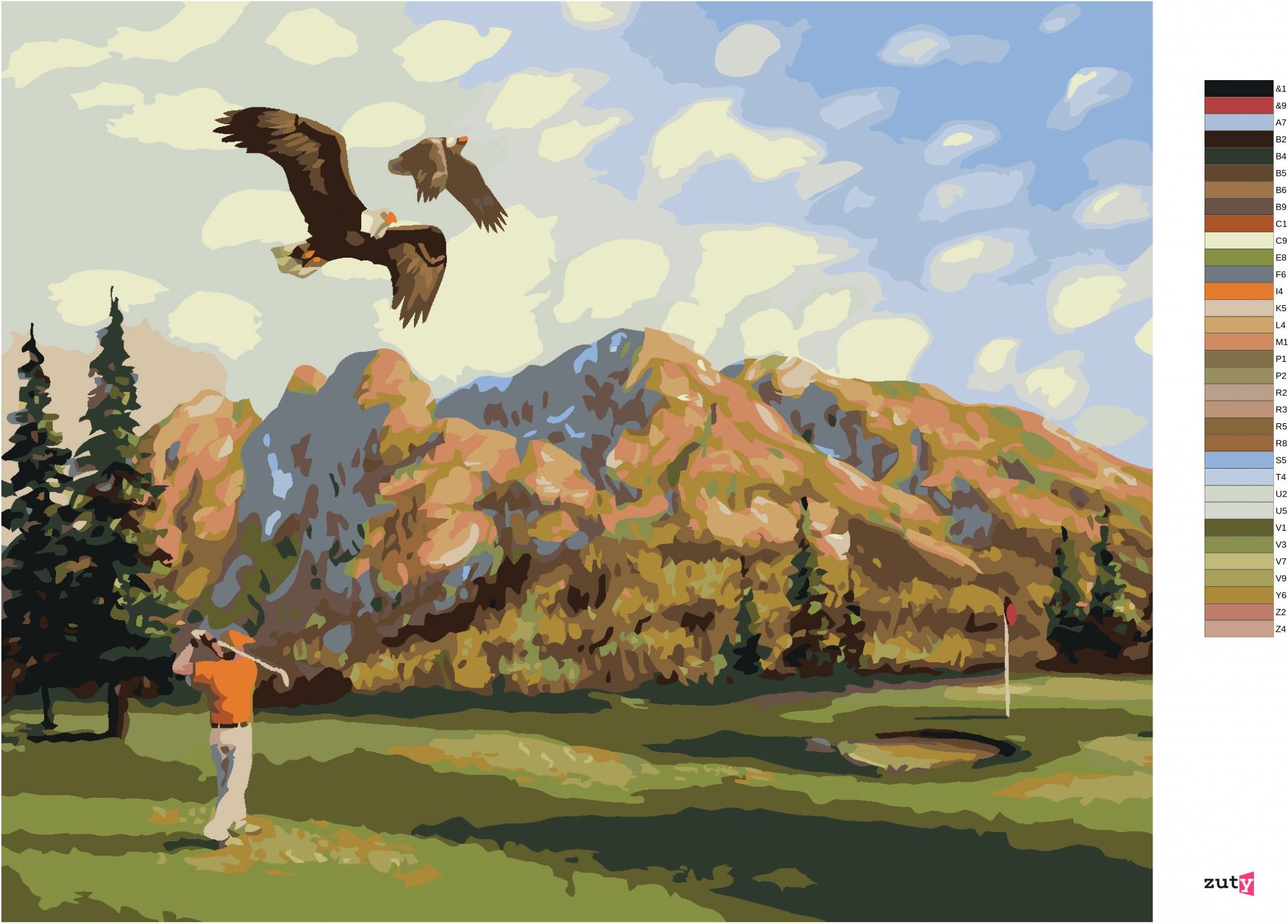 zuty Malování podle čísel - GOLFISTA A OREL (D. RUSTY RUST) - Rozměr: 40x50 cm, Rámování: Varianta: bez rámu a bez vypnutí plátna - obrázek 8