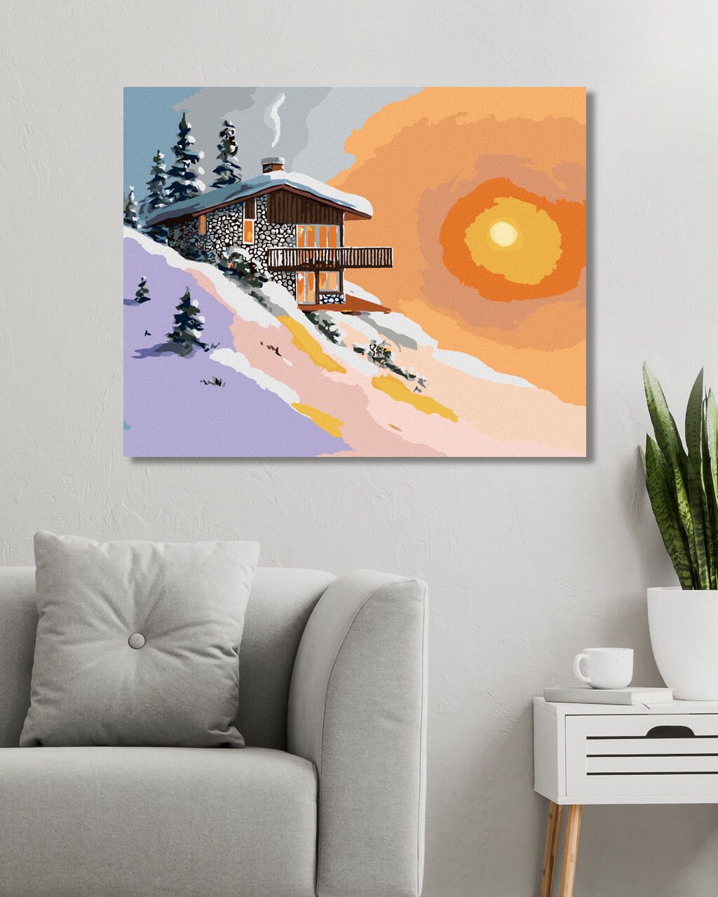 zuty Malování podle čísel - ZASNĚŽENÁ CHATA PŘI ZÁPADU SLUNCE (D. RUSTY RUST) - Rozměr: 40x50 cm, Rámování: Varianta: bez rámu a bez vypnutí plátna - obrázek 9