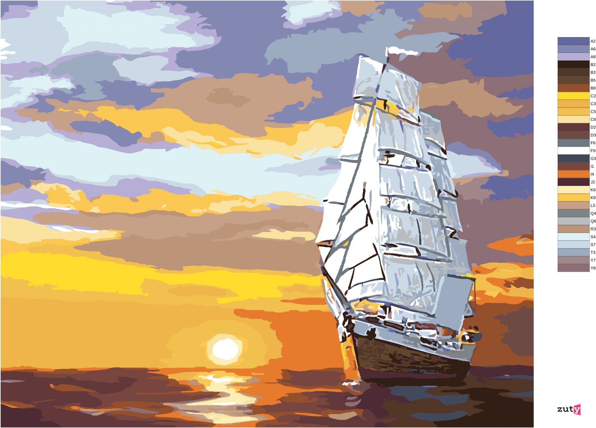 zuty Malování podle čísel - ZÁPAD SLUNCE A PLACHETNICE NA MOŘI (D. RUSTY RUST) - Rozměr: 40x50 cm, Rámování: Varianta: vypnuté plátno na rám - obrázek 3