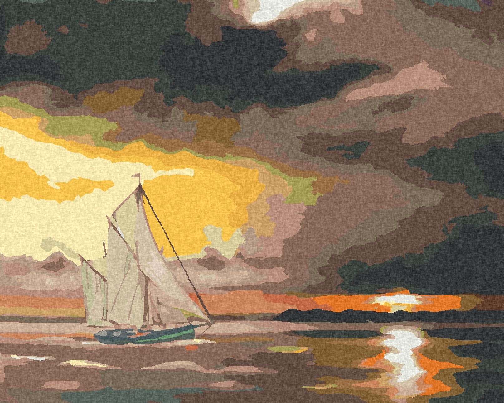 zuty Malování podle čísel - PLACHETNICE A SLUNCE ZA SKALAMI (D. RUSTY RUST) - Rozměr: 40x50 cm, Rámování: Varianta: vypnuté plátno na rám - obrázek 1