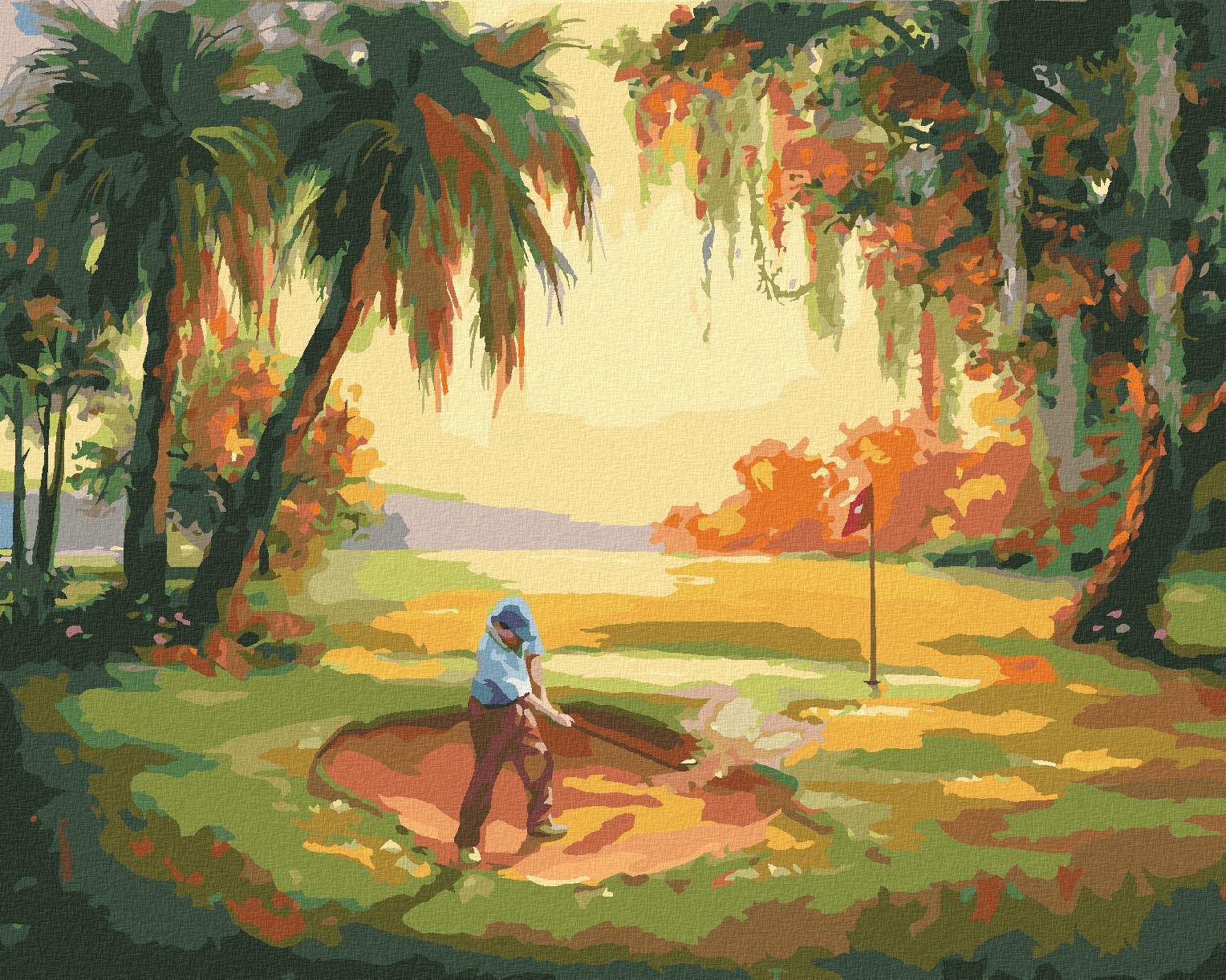 zuty Malování podle čísel - GOLFISTA PATUJÍCÍ Z BUNKERU (D. RUSTY RUST) - Rozměr: 40x50 cm, Rámování: Varianta: bez rámu a bez vypnutí plátna - obrázek 1