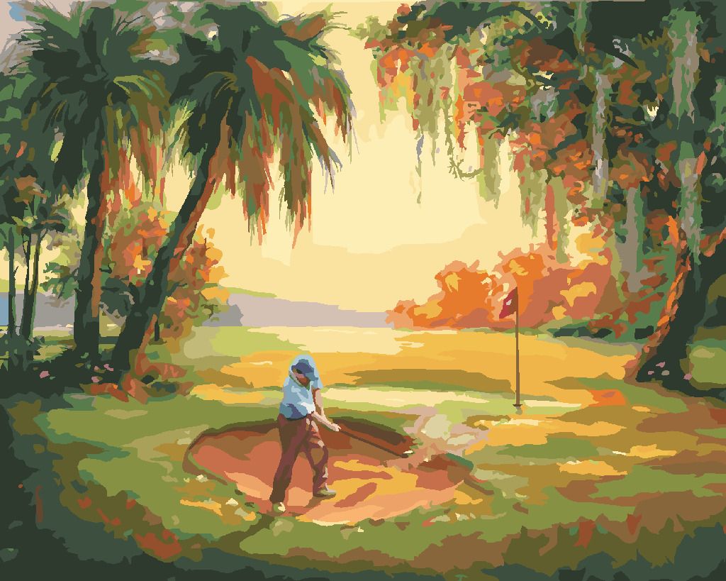 zuty Malování podle čísel - GOLFISTA PATUJÍCÍ Z BUNKERU (D. RUSTY RUST) - Rozměr: 40x50 cm, Rámování: Varianta: bez rámu a bez vypnutí plátna - obrázek 2