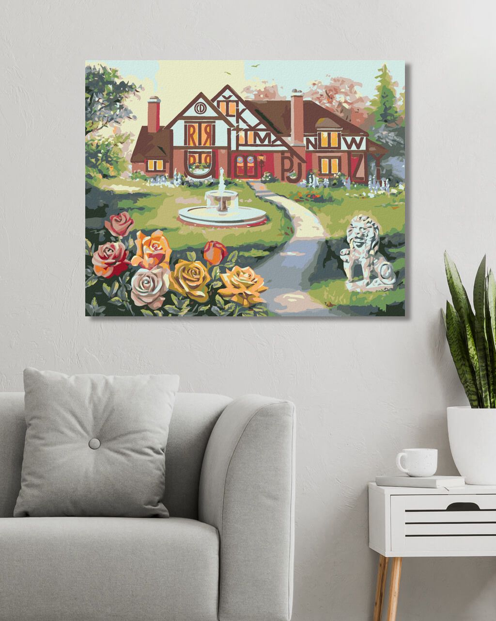 zuty Malování podle čísel - DŮM S PÍSMENY A FONTÁNOU, RŮŽE A SOCHA LVA (D. RUSTY RUST) - Rozměr: 40x50 cm, Rámování: Varianta: bez rámu a bez vypnutí plátna - obrázek 7
