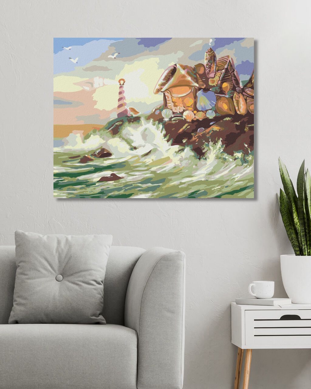 zuty Malování podle čísel - DŮM A MAJÁK Z MUŠLÍ A VLNY (D. RUSTY RUST) - Rozměr: 40x50 cm, Rámování: Varianta: bez rámu a bez vypnutí plátna - obrázek 3