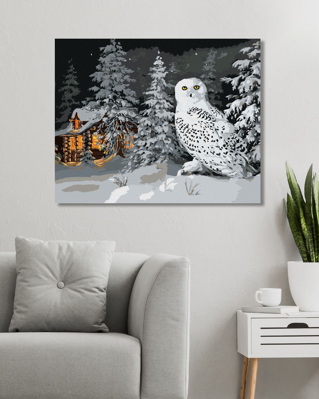 zuty Malování podle čísel - SNĚŽNÁ SOVA V LESE A CHATA V ZIMĚ (D. RUSTY RUST) - Rozměr: 40x50 cm, Rámování: Varianta: bez rámu a bez vypnutí plátna - obrázek 5