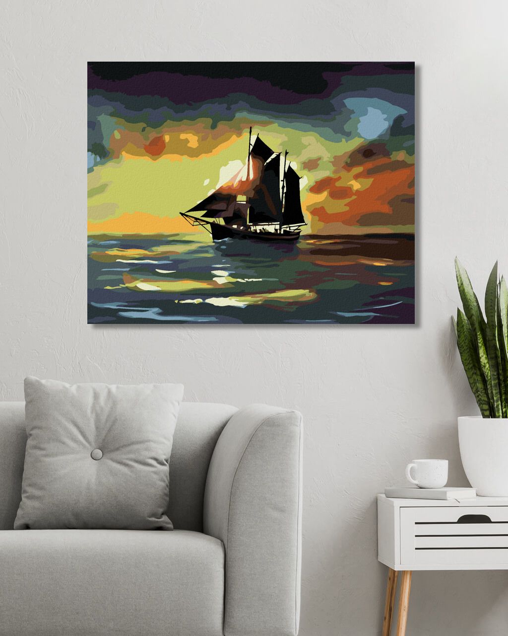 zuty Malování podle čísel - PLACHETNICE V ZÁPADU SLUNCE (D. RUSTY RUST) - Rozměr: 40x50 cm, Rámování: Varianta: vypnuté plátno na rám - obrázek 3