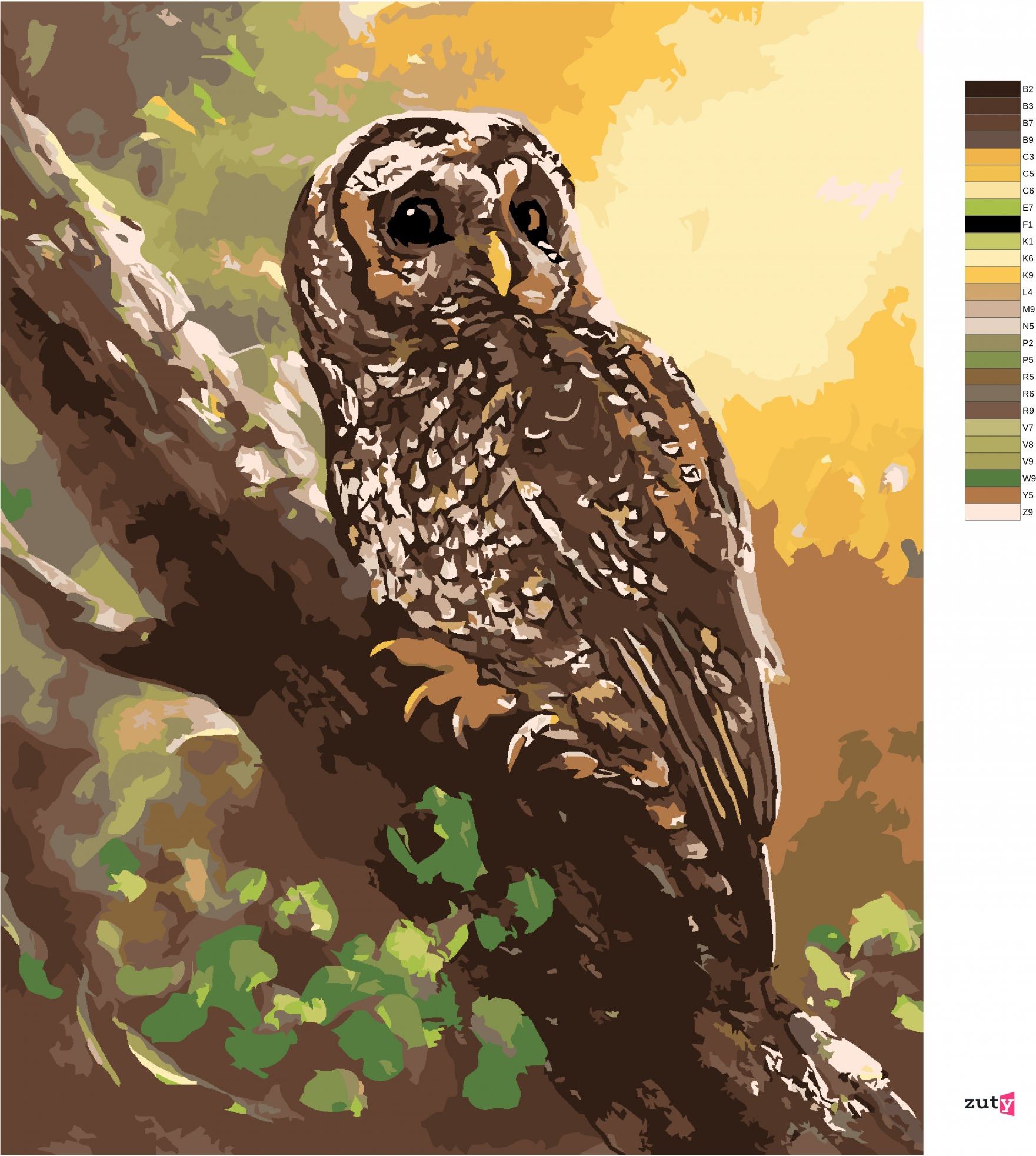 zuty Malování podle čísel - SOVA NA STROMĚ (D. RUSTY RUST) - Rozměr: 40x50 cm, Rámování: Varianta: bez rámu a bez vypnutí plátna - obrázek 16