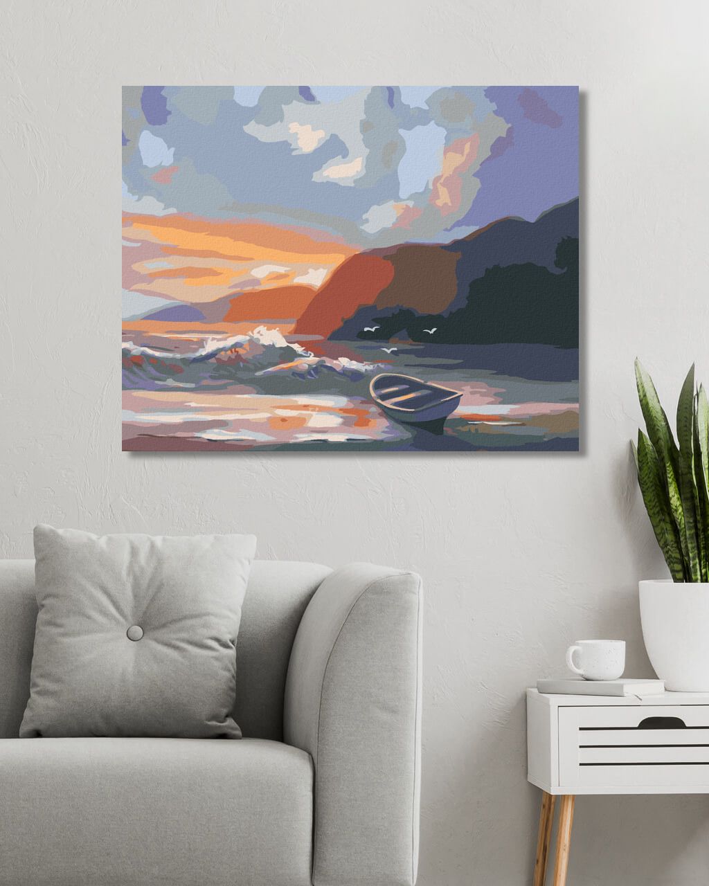 zuty Malování podle čísel - LOĎKA NA POBŘEŽÍ, VLNY A ZÁPAD SLUNCE (D. RUSTY RUST) - Rozměr: 40x50 cm, Rámování: Varianta: bez rámu a bez vypnutí plátna - obrázek 4