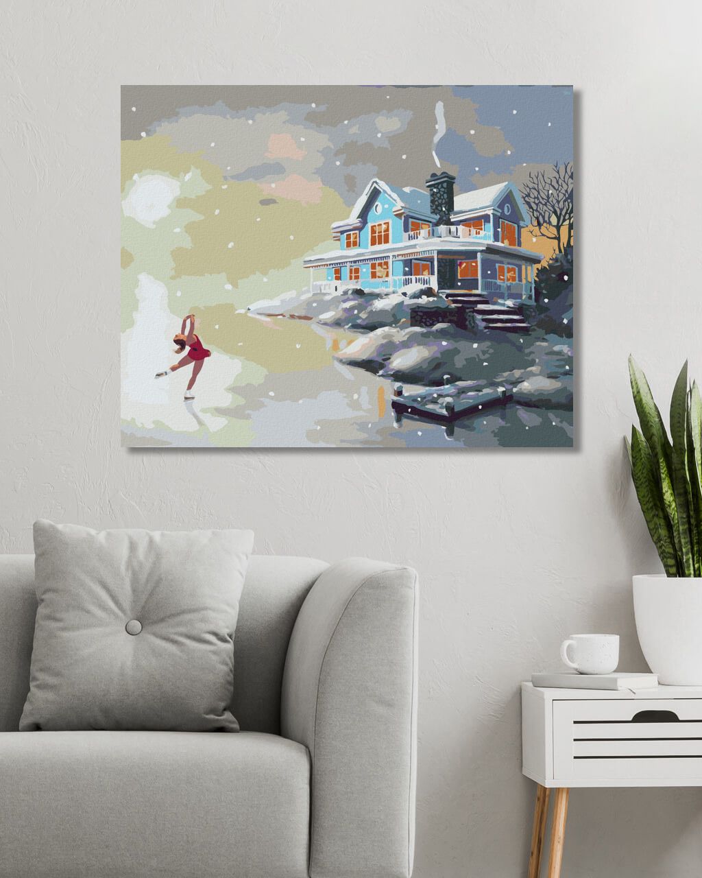zuty Malování podle čísel - KRASOBRUSLAŘKA NA LEDĚ U MOLA A MODRÝ DŮM (D. RUSTY RUST) - Rozměr: 40x50 cm, Rámování: Varianta: vypnuté plátno na rám - obrázek 2