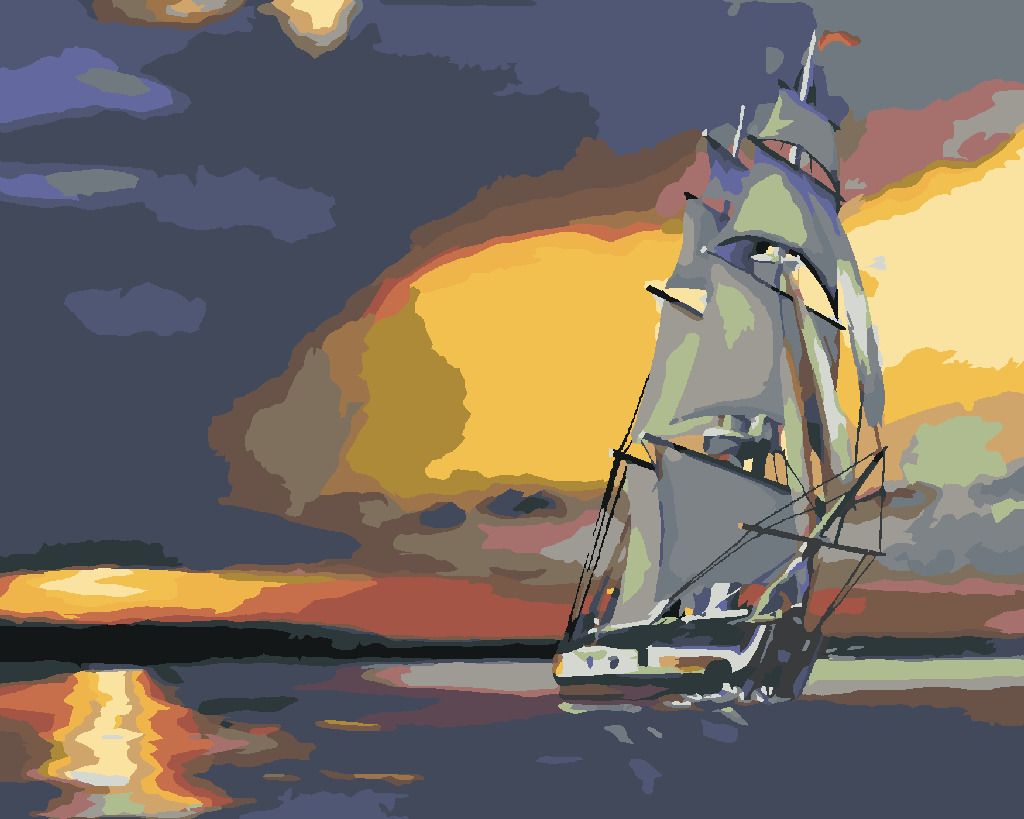 zuty Malování podle čísel - PLACHETNICE A ZÁPAD SLUNCE (D. RUSTY RUST) - Rozměr: 40x50 cm, Rámování: Varianta: vypnuté plátno na rám - obrázek 16