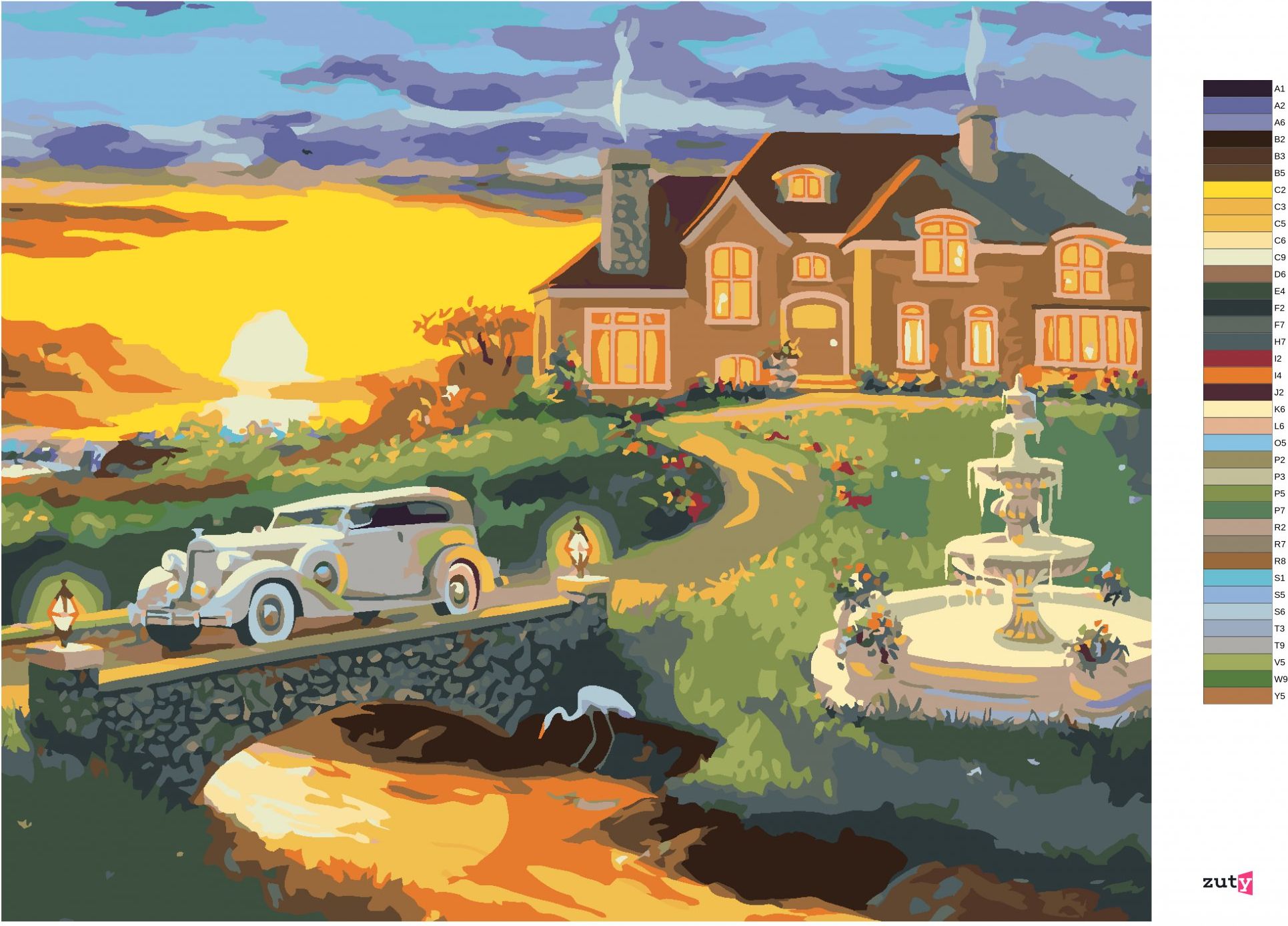 zuty Malování podle čísel - BÍLÉ AUTO ODJÍŽDĚJÍCÍ OD DOMU A ZÁPAD SLUNCE (D. RUSTY RUST) - Rozměr: 40x50 cm, Rámování: Varianta: vypnuté plátno na rám - obrázek 7