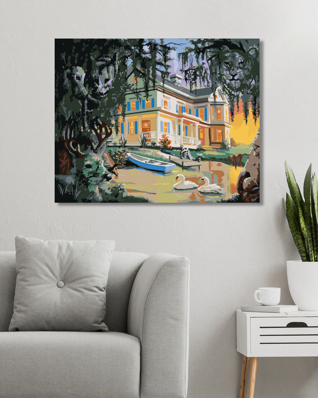 zuty Malování podle čísel - ILUZE ZVÍŘATA, DŮM A LABUTĚ NA JEZEŘE (D. RUSTY RUST) - Rozměr: 40x50 cm, Rámování: Varianta: bez rámu a bez vypnutí plátna - obrázek 8