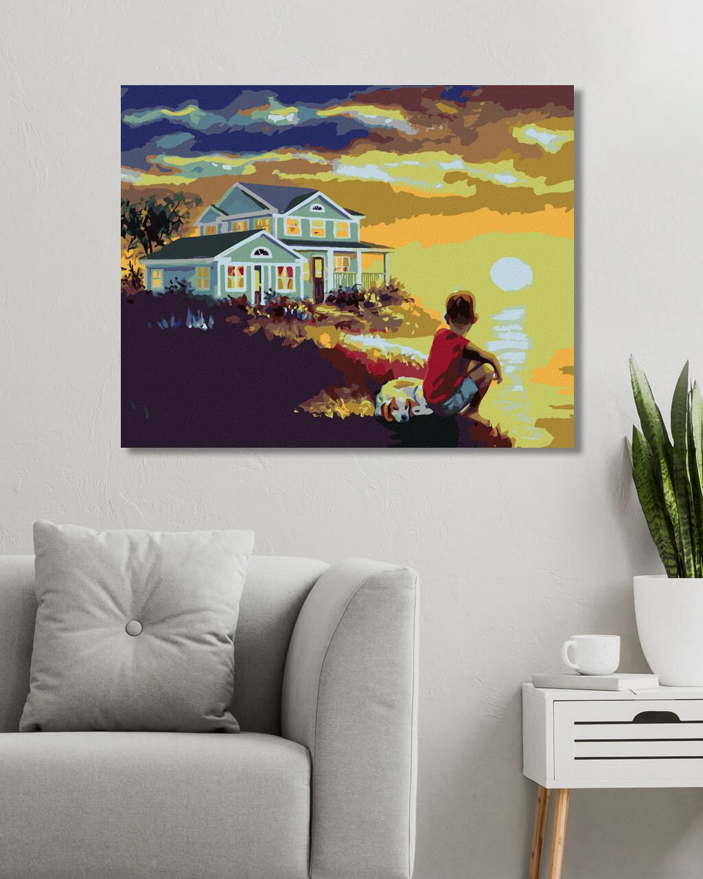 zuty Malování podle čísel - CHLAPEC SE PSEM U MOŘE A ZÁPAD SLUNCE (D. RUSTY RUST) - Rozměr: 40x50 cm, Rámování: Varianta: vypnuté plátno na rám - obrázek 7