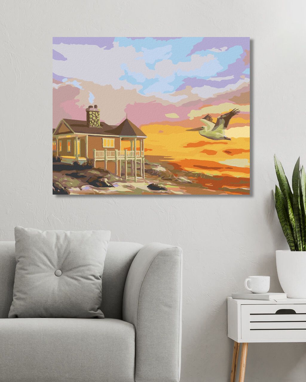 zuty Malování podle čísel - PELIKÁN, DŮM U MOŘE A ZÁPAD SLUNCE (D. RUSTY RUST) - Rozměr: 40x50 cm, Rámování: Varianta: bez rámu a bez vypnutí plátna - obrázek 10