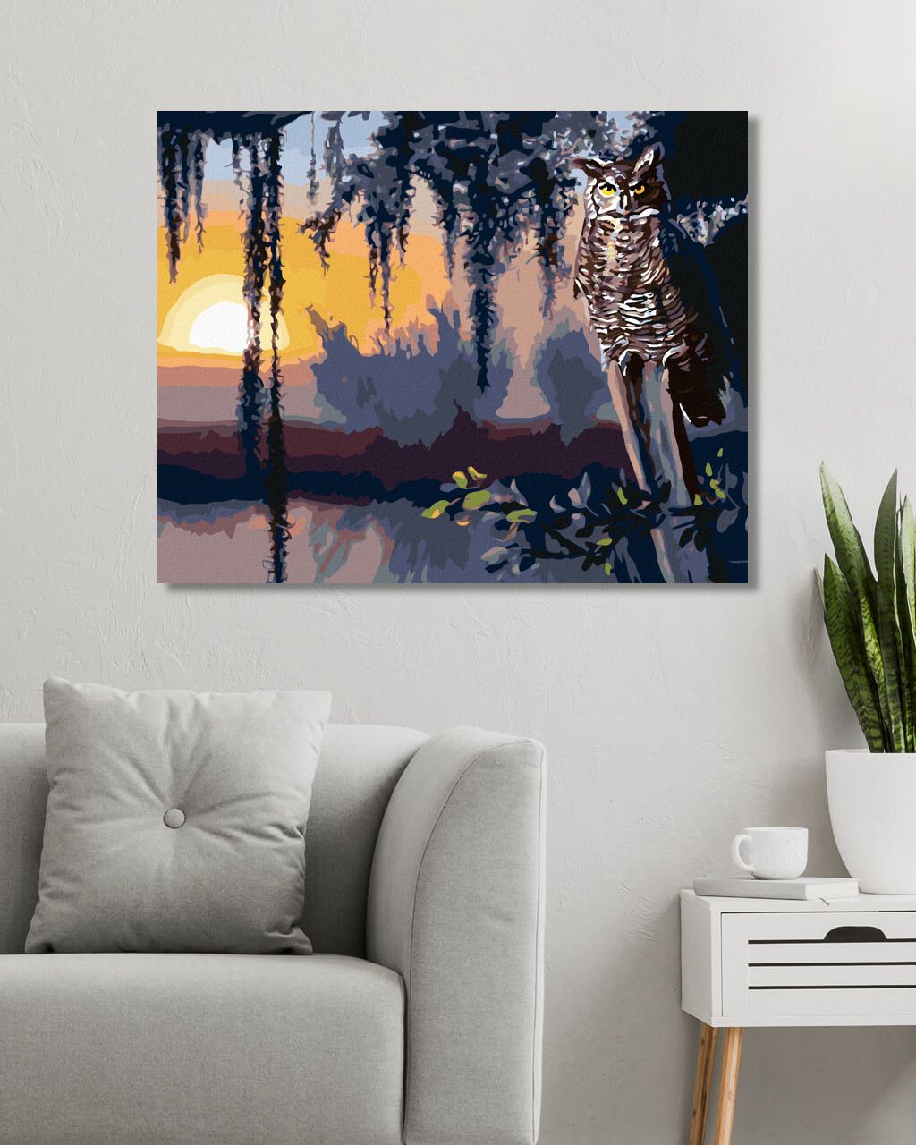 zuty Malování podle čísel - SOVA A ZÁPAD SLUNCE (D. RUSTY RUST) - Rozměr: 40x50 cm, Rámování: Varianta: bez rámu a bez vypnutí plátna - obrázek 2