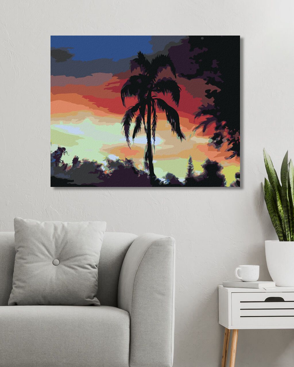 zuty Malování podle čísel - PALMA A ZÁPAD SLUNCE (D. RUSTY RUST) - Rozměr: 40x50 cm, Rámování: Varianta: vypnuté plátno na rám - obrázek 3