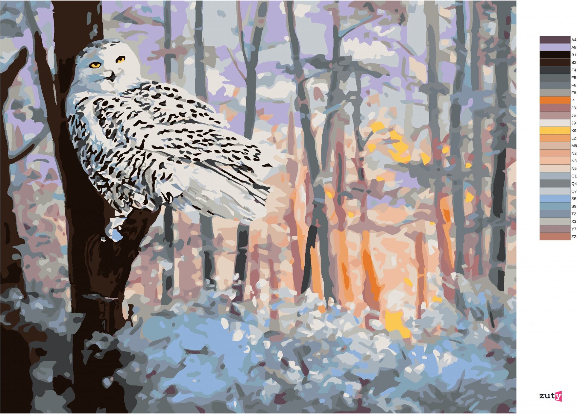 zuty Malování podle čísel - SNĚŽNÁ SOVA V LESE (D. RUSTY RUST) - Rozměr: 40x50 cm, Rámování: Varianta: vypnuté plátno na rám - obrázek 6