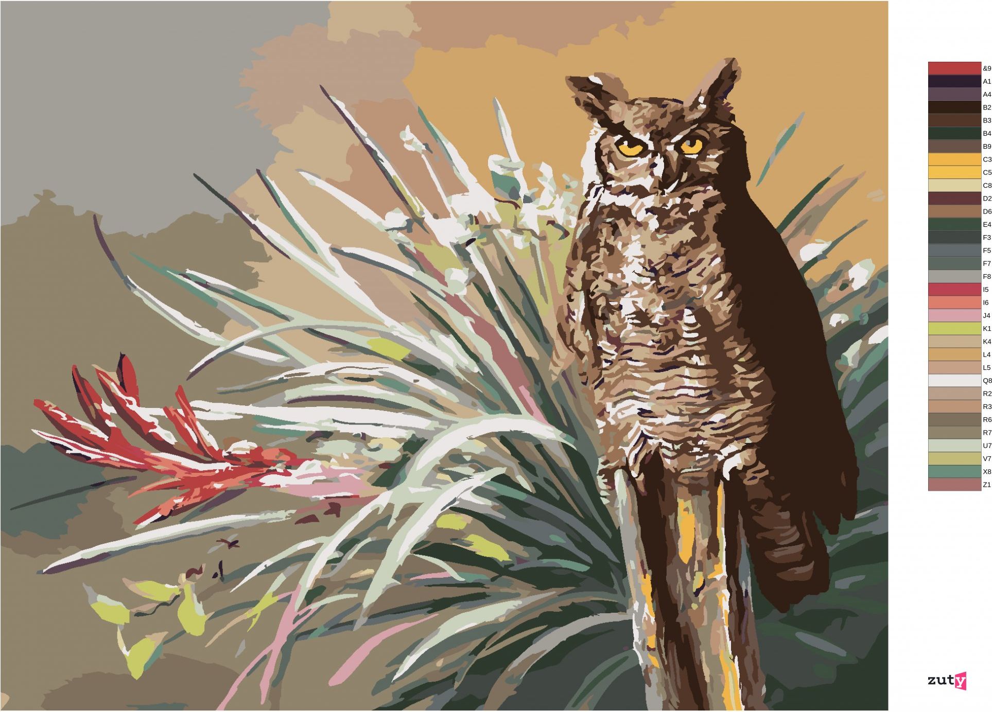 zuty Malování podle čísel - SOVA A LISTY (D. RUSTY RUST) - Rozměr: 40x50 cm, Rámování: Varianta: bez rámu a bez vypnutí plátna - obrázek 5