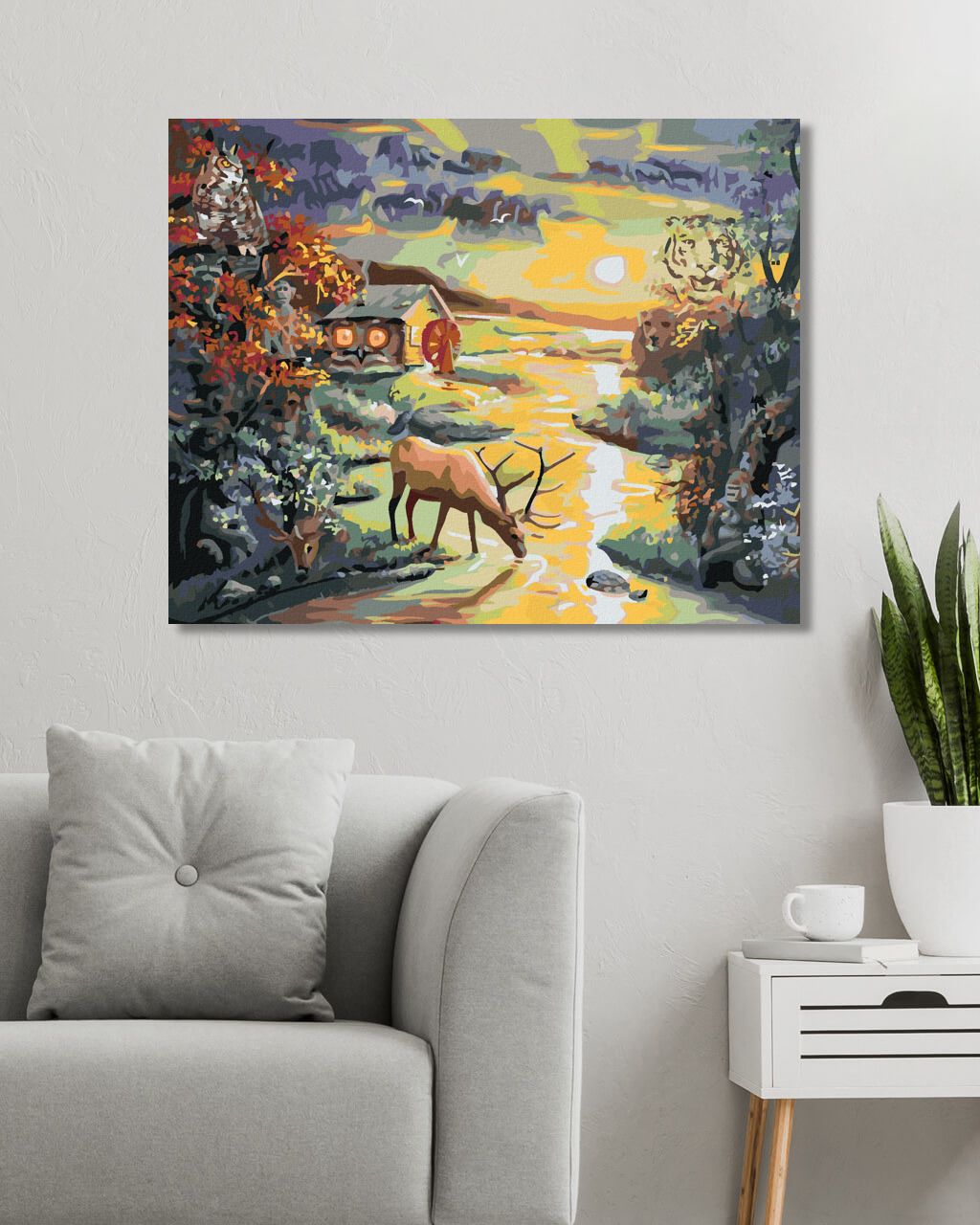 zuty Malování podle čísel - JELEN V ŘECE, ILUZE ZVÍŘAT A ZÁPAD SLUNCE (D. RUSTY RUST) - Rozměr: 40x50 cm, Rámování: Varianta: bez rámu a bez vypnutí plátna - obrázek 5