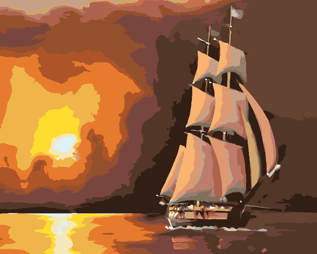 zuty Malování podle čísel - PLACHETNICE A RUDÝ ZÁPAD SLUNCE (D. RUSTY RUST) - Rozměr: 40x50 cm, Rámování: Varianta: bez rámu a bez vypnutí plátna - obrázek 4