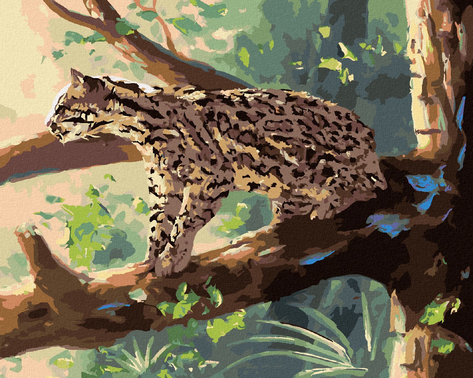 zuty Malování podle čísel - OCELOT SEDÍCÍ NA VĚTVI (D. RUSTY RUST) - Rozměr: 40x50 cm, Rámování: Varianta: vypnuté plátno na rám - obrázek 1
