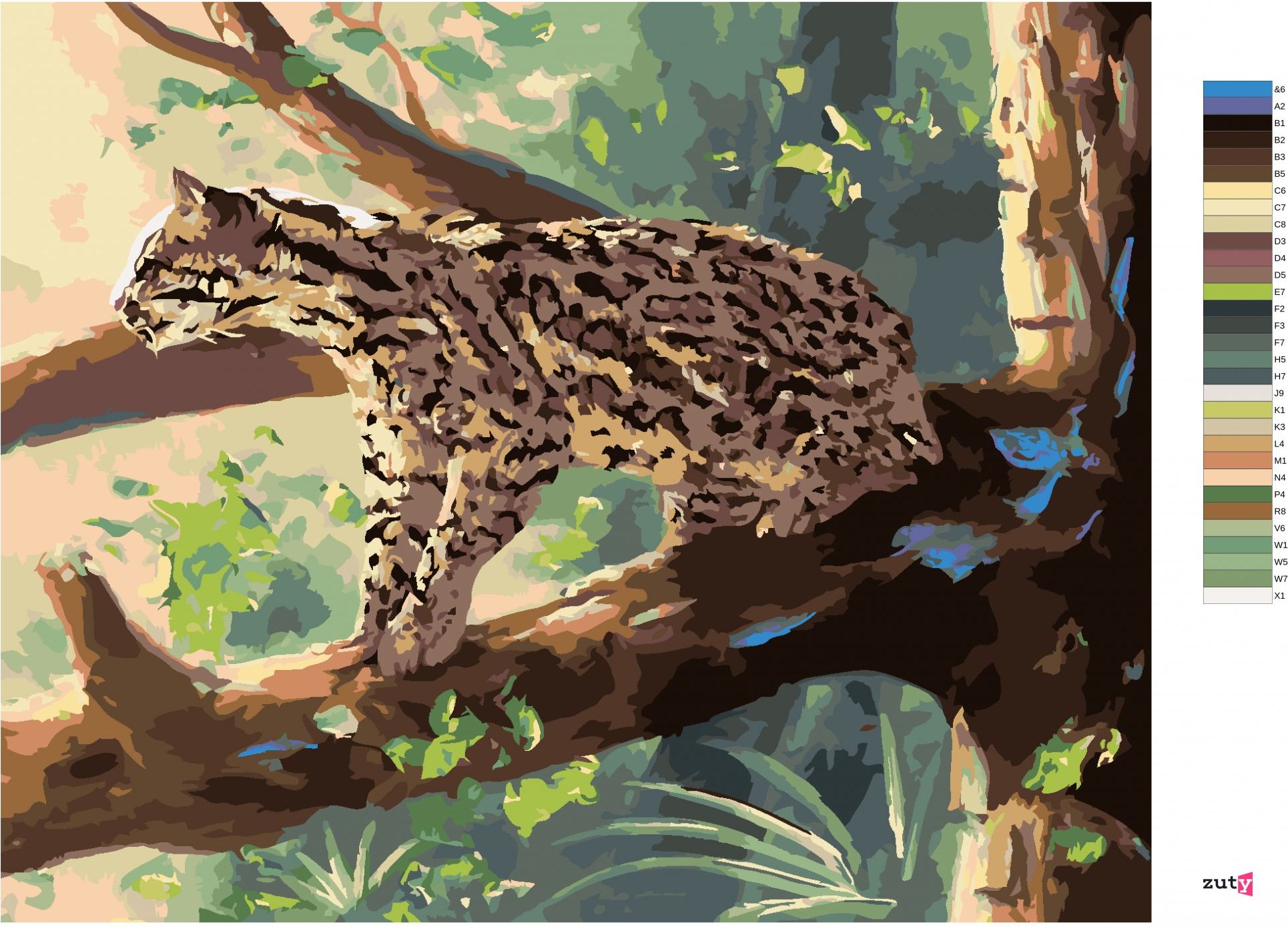 zuty Malování podle čísel - OCELOT SEDÍCÍ NA VĚTVI (D. RUSTY RUST) - Rozměr: 40x50 cm, Rámování: Varianta: vypnuté plátno na rám - obrázek 2