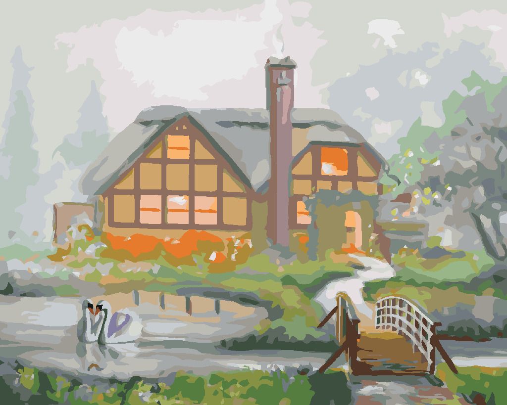 zuty Malování podle čísel - LABUTĚ A DŮM V MLZE (D. RUSTY RUST) - Rozměr: 40x50 cm, Rámování: Varianta: vypnuté plátno na rám - obrázek 9