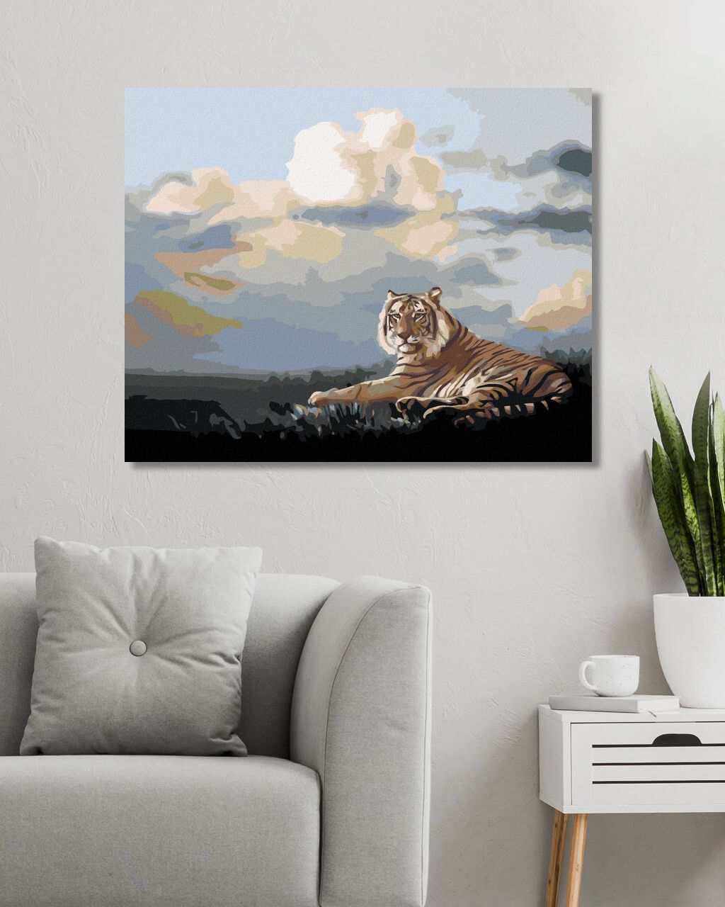 zuty Malování podle čísel - LEŽÍCÍ TYGR A MRAKY (D. RUSTY RUST) - Rozměr: 40x50 cm, Rámování: Varianta: bez rámu a bez vypnutí plátna - obrázek 4