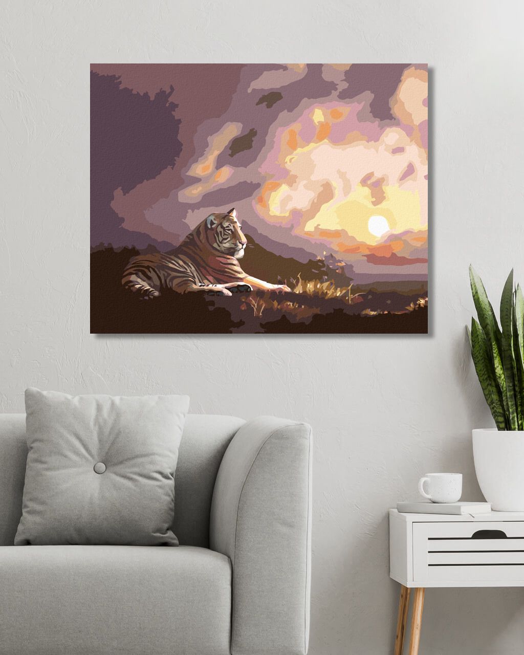 zuty Malování podle čísel - LEŽÍCÍ TYGR A ZÁPAD SLUNCE (D. RUSTY RUST) - Rozměr: 40x50 cm, Rámování: Varianta: bez rámu a bez vypnutí plátna - obrázek 3