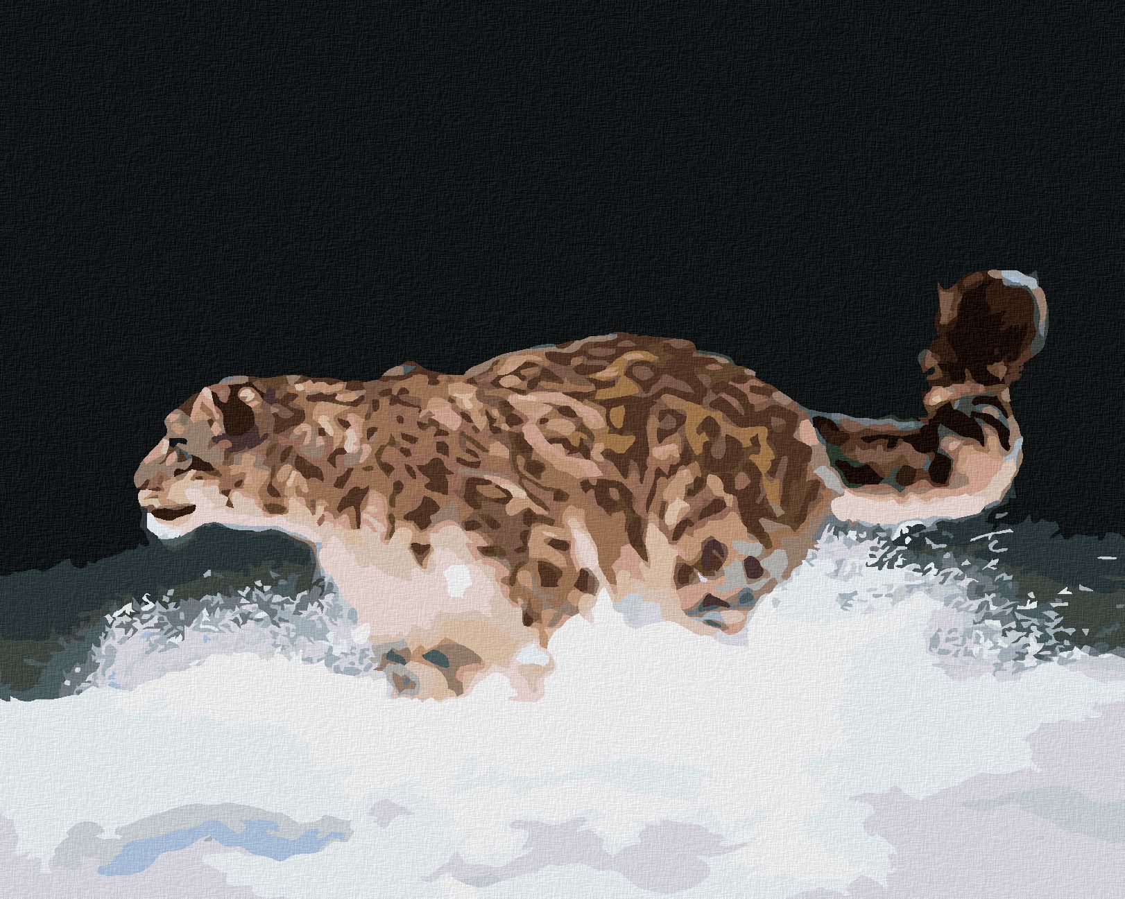 zuty Malování podle čísel - SNĚŽNÝ LEOPARD V BĚHU VE SNĚHU (D. RUSTY RUST) - Rozměr: 40x50 cm, Rámování: Varianta: bez rámu a bez vypnutí plátna - obrázek 1