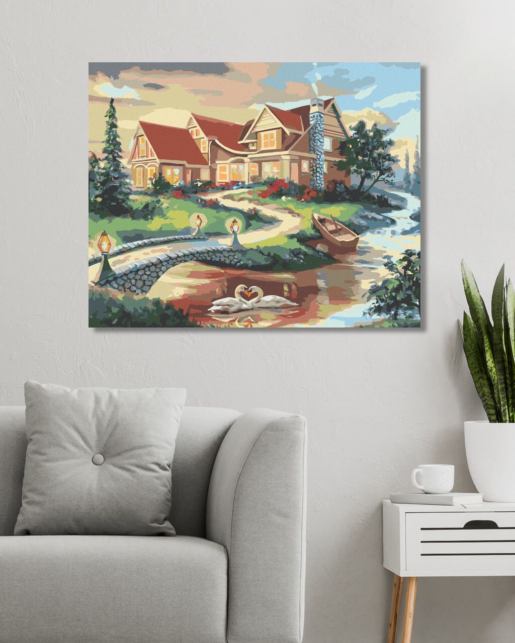 zuty Malování podle čísel - LABUTĚ, MOST A DŮM (D. RUSTY RUST) - Rozměr: 40x50 cm, Rámování: Varianta: bez rámu a bez vypnutí plátna - obrázek 9