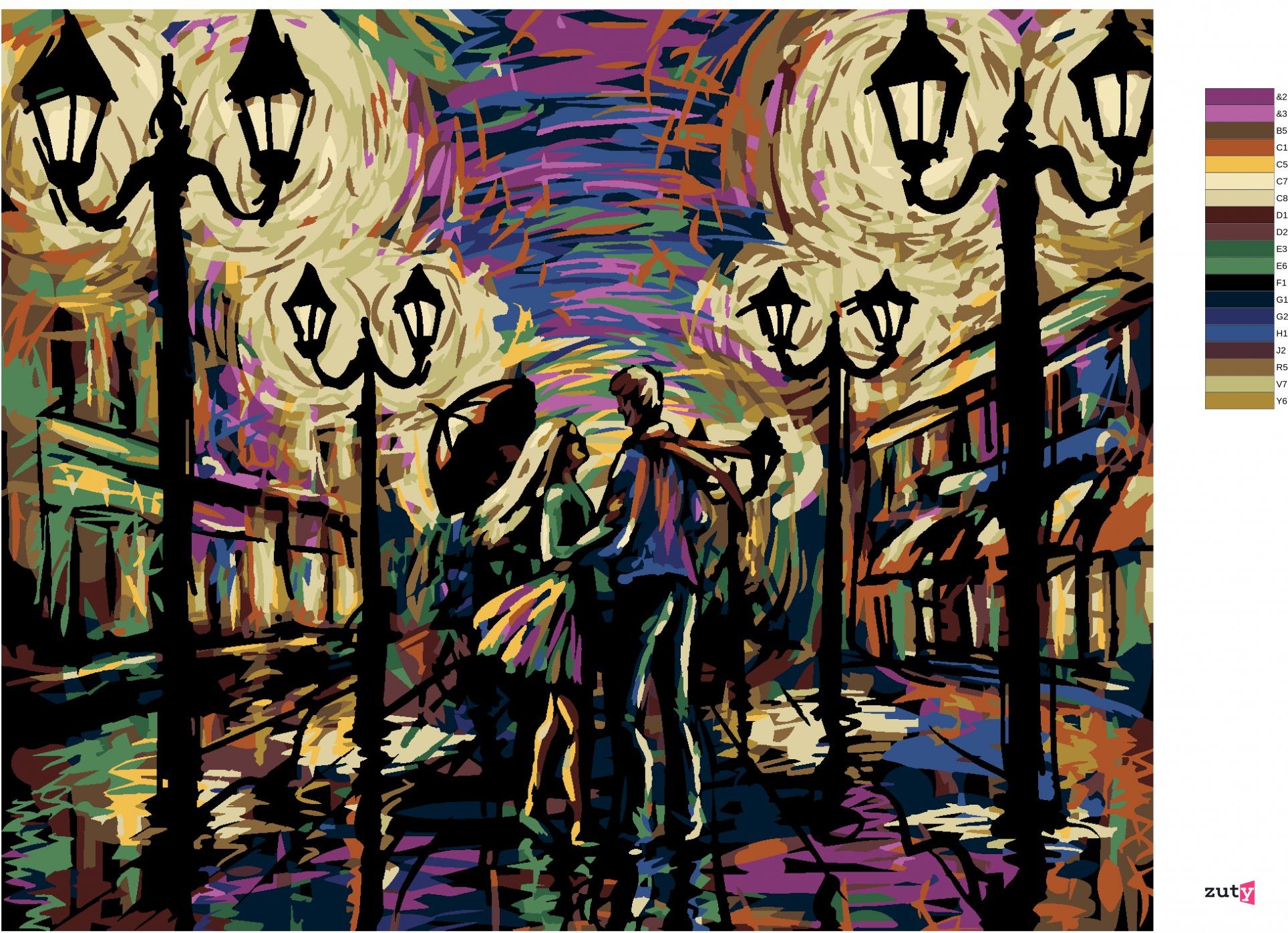 zuty Malování podle čísel - ZAMILOVANÝ PÁR POD DEŠTNÍKEM - Rozměr: 40x50 cm, Rámování: Varianta: bez rámu a bez vypnutí plátna - obrázek 12