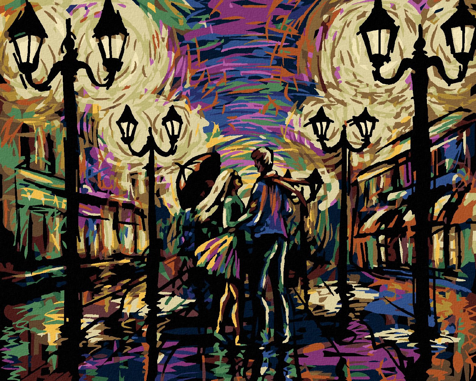 zuty Malování podle čísel - ZAMILOVANÝ PÁR POD DEŠTNÍKEM - Rozměr: 40x50 cm, Rámování: Varianta: vypnuté plátno na rám - obrázek 1