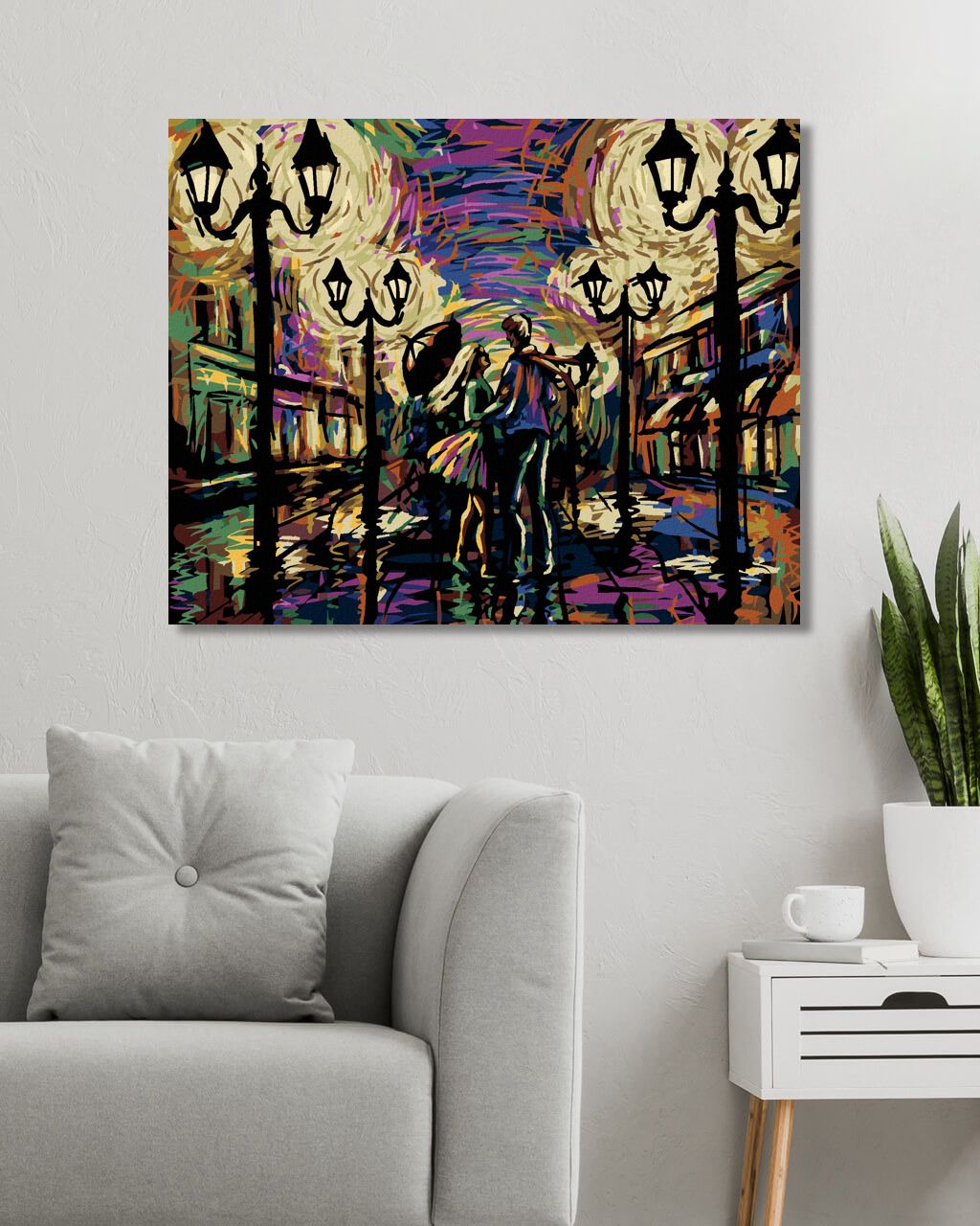 zuty Malování podle čísel - ZAMILOVANÝ PÁR POD DEŠTNÍKEM - Rozměr: 40x50 cm, Rámování: Varianta: vypnuté plátno na rám - obrázek 3