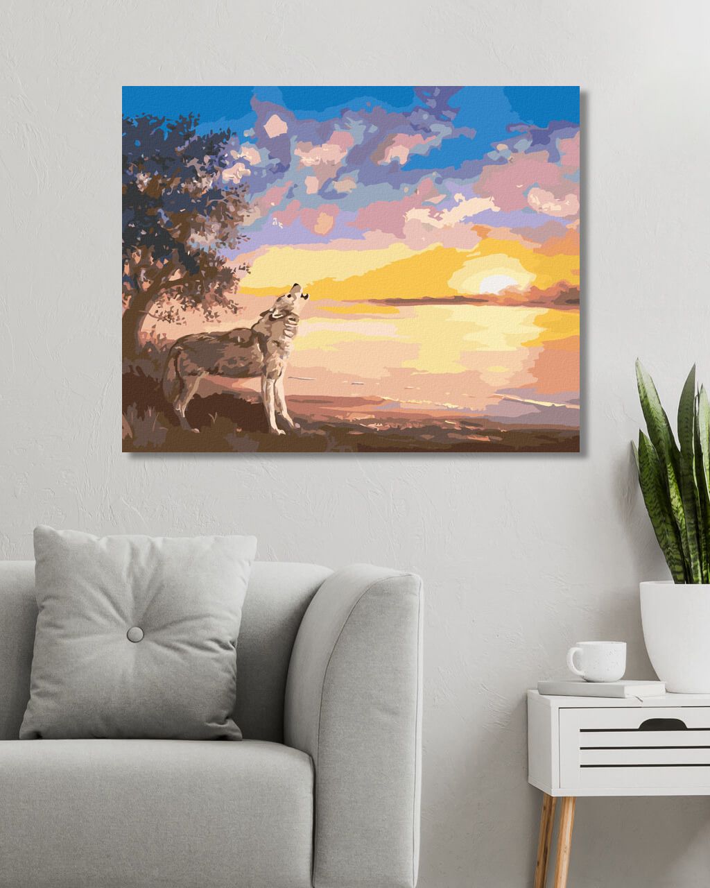 zuty Malování podle čísel - VYJÍCÍ VLK A ZÁPAD SLUNCE U VODY (D. RUSTY RUST) - Rozměr: 40x50 cm, Rámování: Varianta: vypnuté plátno na rám - obrázek 2