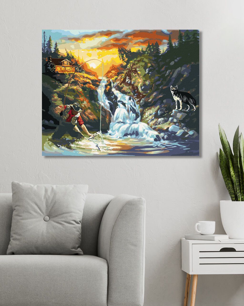 zuty Malování podle čísel - RYBAŘÍCÍ MUŽ, VODOPÁD A VLK (D. RUSTY RUST) - Rozměr: 40x50 cm, Rámování: Varianta: vypnuté plátno na rám - obrázek 6