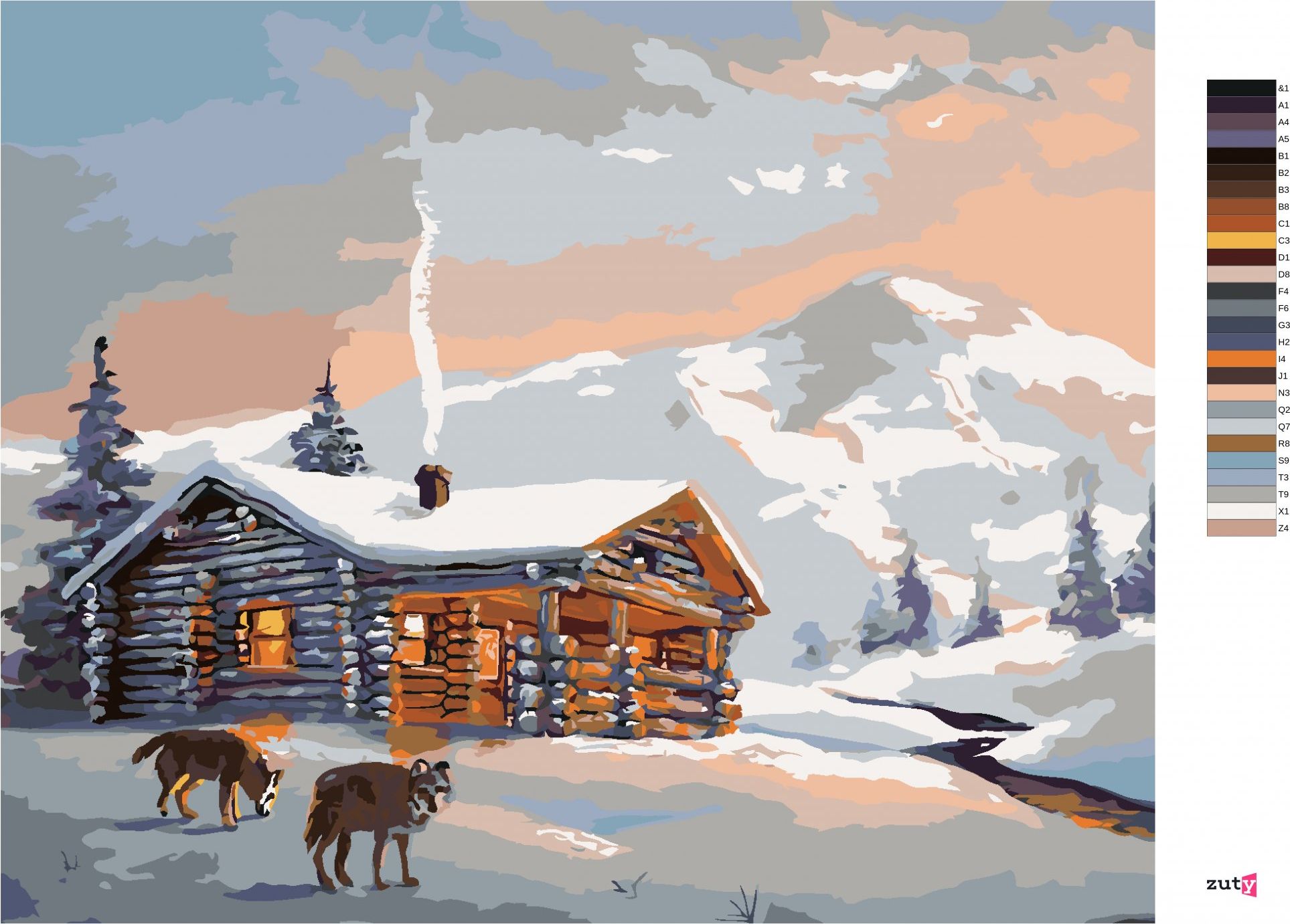 zuty Malování podle čísel - VLCI A CHATA V ZIMĚ (D. RUSTY RUST) - Rozměr: 40x50 cm, Rámování: Varianta: vypnuté plátno na rám - obrázek 8
