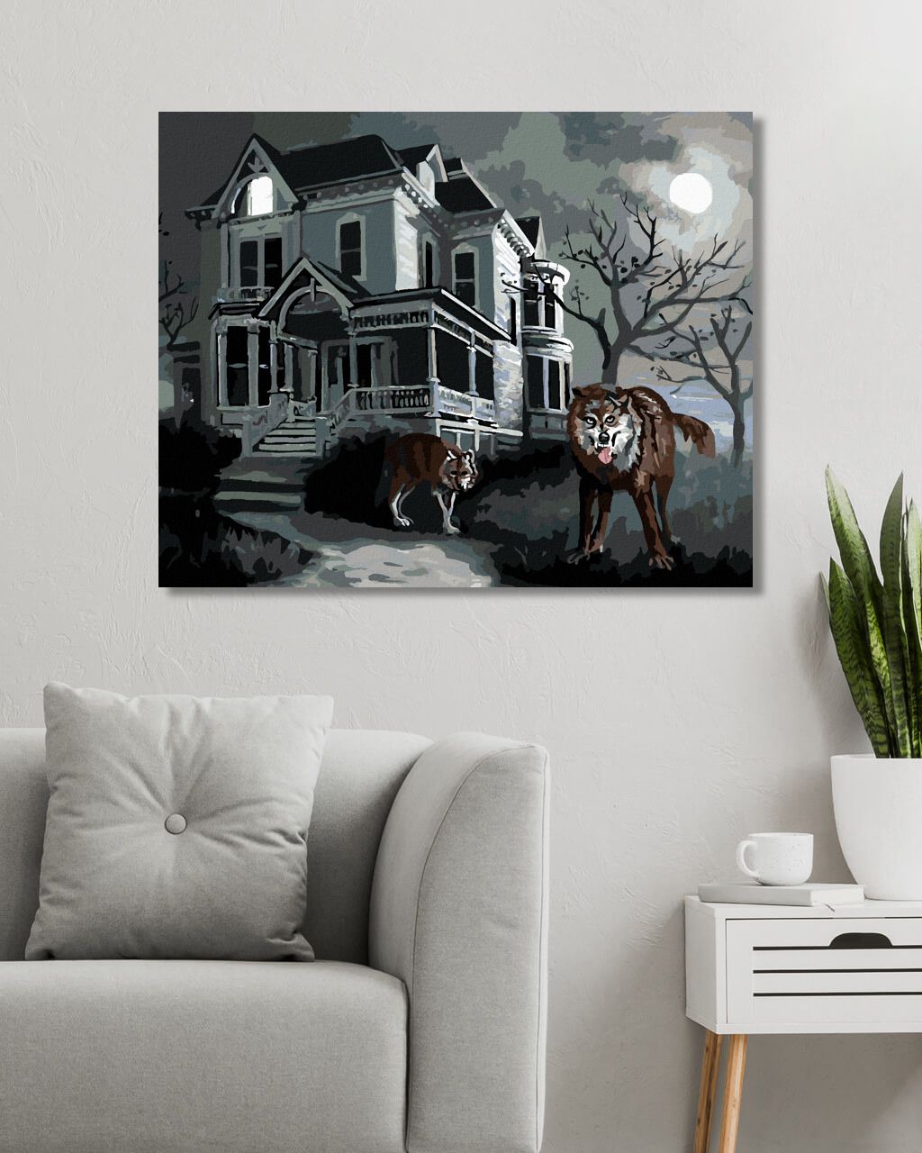 zuty Malování podle čísel - VLK A STRAŠIDELNÝ DŮM ZA ÚPLŇKU (D. RUSTY RUST) - Rozměr: 40x50 cm, Rámování: Varianta: vypnuté plátno na rám - obrázek 9
