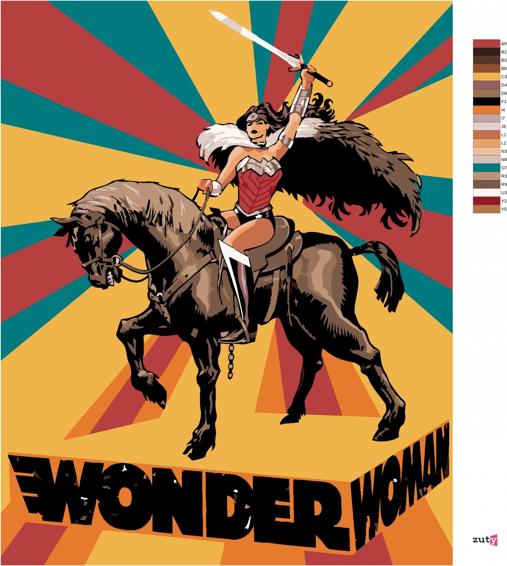 zuty Malování podle čísel - WONDER WOMAN NA KONI PLAKÁT - Rozměr: 40x50 cm, Rámování: Varianta: bez rámu a bez vypnutí plátna - obrázek 3