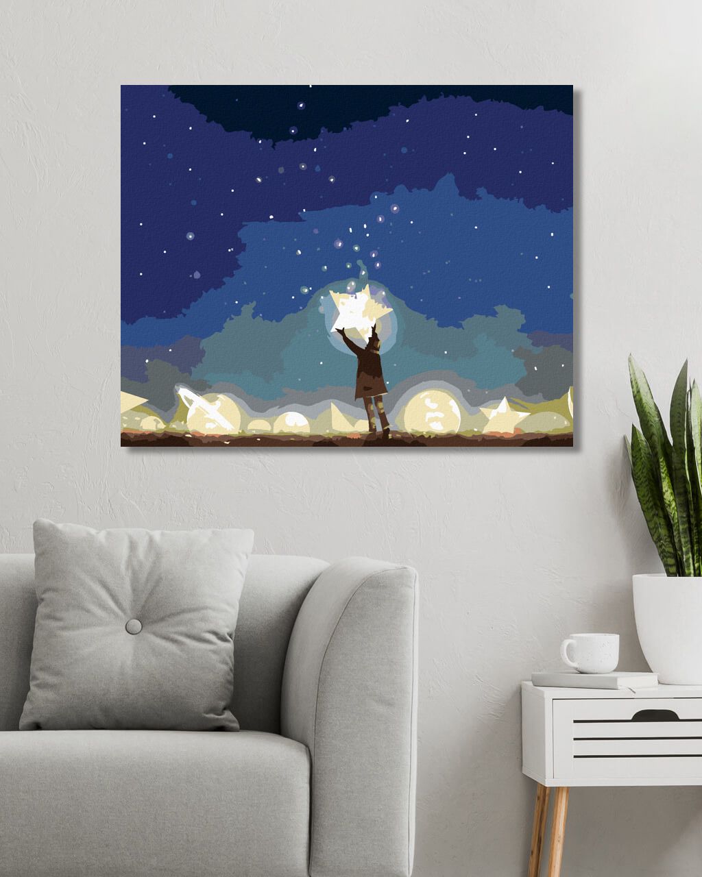 zuty Malování podle čísel - CHLAPEC MEZI ZÁŘÍCÍMI PLANETAMI - Rozměr: 40x50 cm, Rámování: Varianta: bez rámu a bez vypnutí plátna - obrázek 8