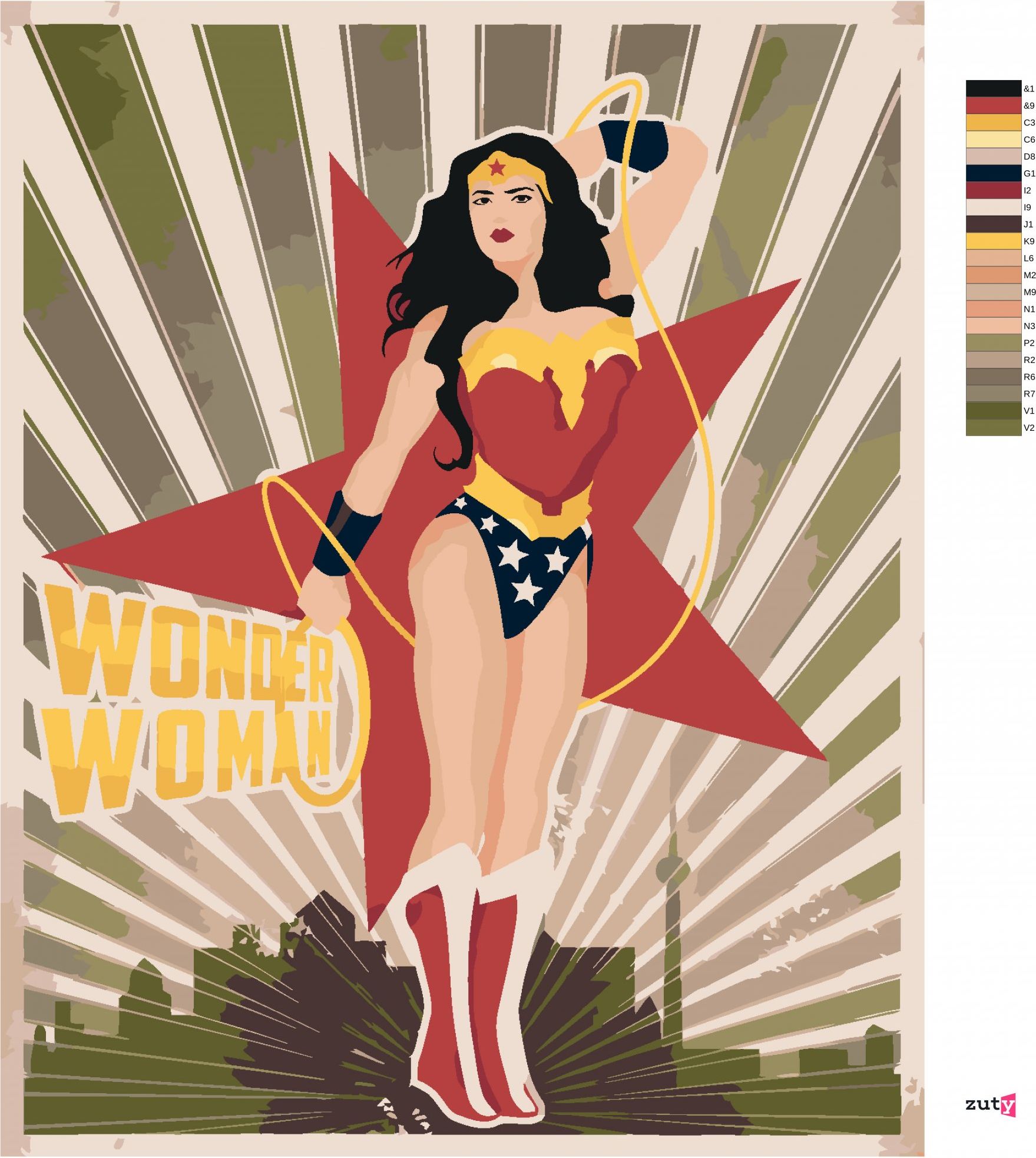 zuty Malování podle čísel - WONDER WOMAN HVĚZDA - Rozměr: 40x50 cm, Rámování: Varianta: vypnuté plátno na rám - obrázek 3