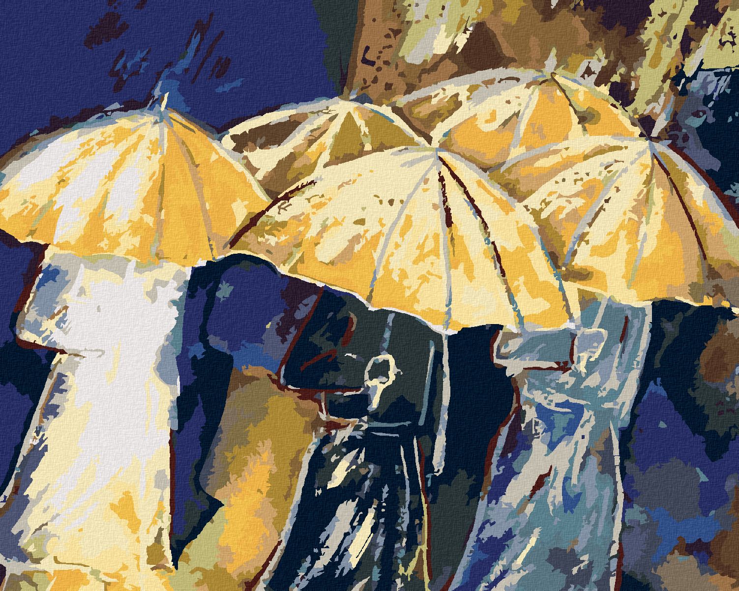 zuty Malování podle čísel - LIDÉ SE ZLATÝMI DEŠTNÍKY - Rozměr: 40x50 cm, Rámování: Varianta: vypnuté plátno na rám - obrázek 1